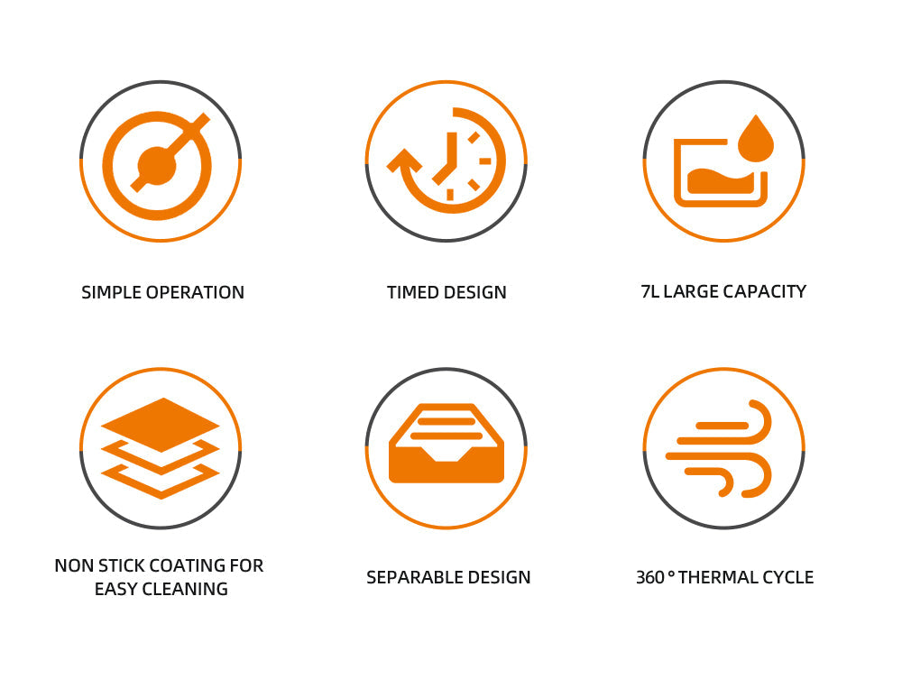 Friteuză cu Aer Cald HALEY 7L, 2000W cu Gătire 360°, Ecran Tactil, Geam de Vizualizare 180°, 8 Programe – Gătit Sănătos și Crocant fără Ulei